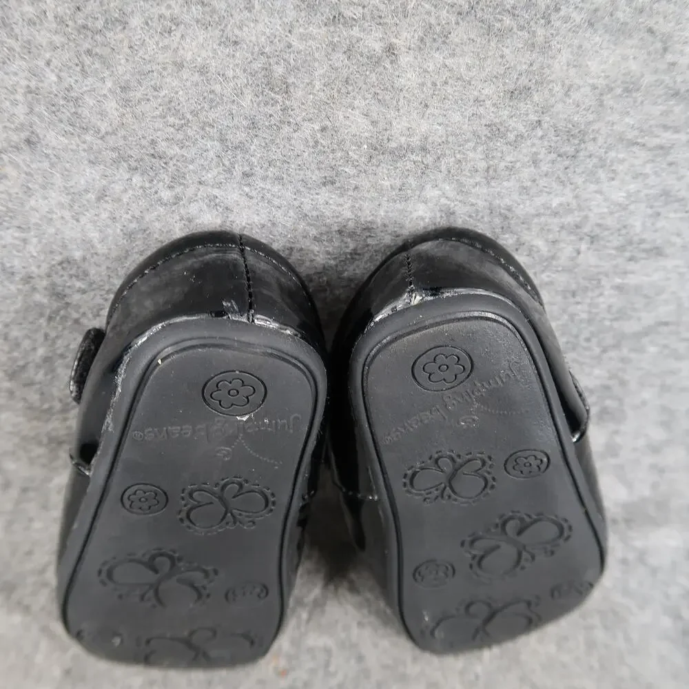 Jumping Beans Shoes Infant 4 Mary Jane Flats Adjustable Strap Black Bow Patent